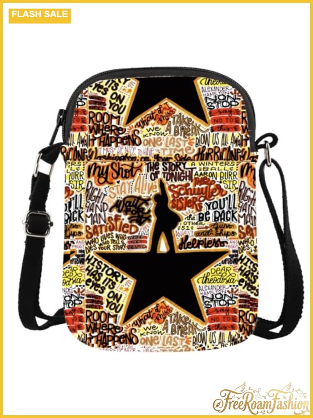 Canvas Crossbody Bag Musical Theatre Typography Adjustable Strap Zipper